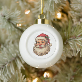 Boule En Céramique Chapeau de Père Noël Rétro Noël Visage Souriant Ba