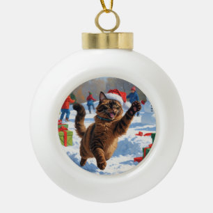 Boule En Céramique Chat abyssin Scène de Noël enneigée festive