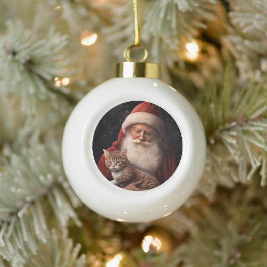 Boule En Céramique Chat abyssinien avec Noël Festif du Père Noël (Arbre)