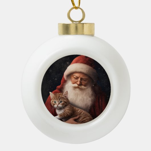 Boule En Céramique Chat abyssinien avec Noël Festif du Père Noël (Devant)