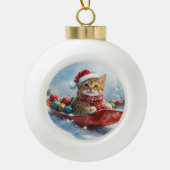 Boule En Céramique Chat abyssinien en sledge laissez-le neiger Noël (Devant)