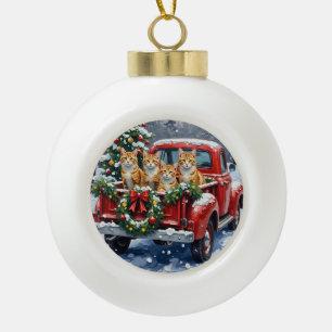 Boule En Céramique Chat angora turc camion rouge Noël vacances