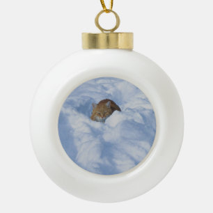 Boule En Céramique Chat dans la neige
