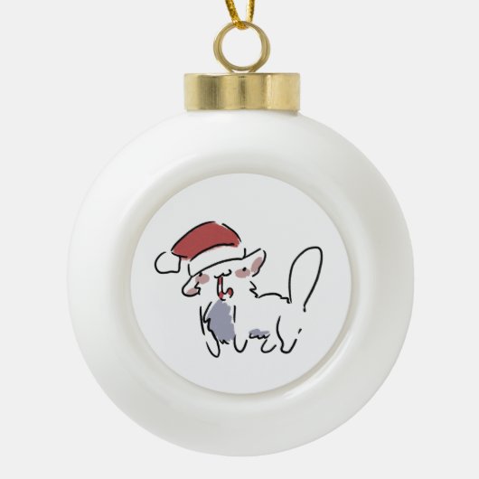 Boule En Céramique Chat de Noël (Devant)