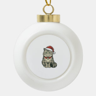 Boule En Céramique Chat de Noël Chapeau de Père Noël Dessin de Gravur