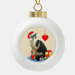 Boule En Céramique Chat de Noël Merlin