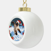 Boule En Céramique Chat de Siamese coule en neige avec Casquette de N (Droite)