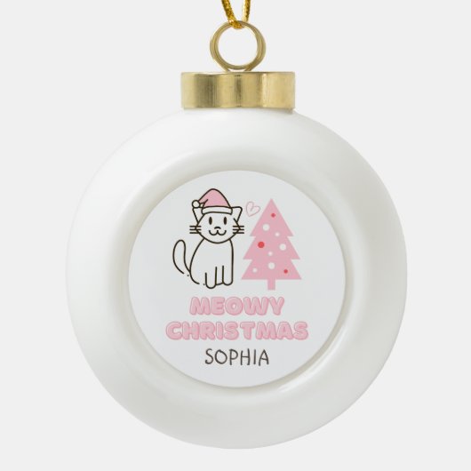 Boule En Céramique Chat mignon à Santa Hat&Tree Meowy Noël Pastel (Devant)