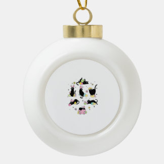 Boule En Céramique Chat Noir avec Œufs de Lapin Jour de Pâques Heureu