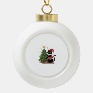Boule En Céramique Chat noir de Noël chapeau de Père Noël arbre souri