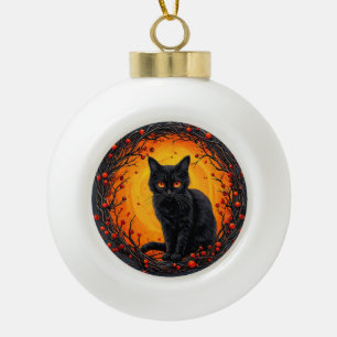 Boule En Céramique Chat noir Halloween aux yeux lumineux