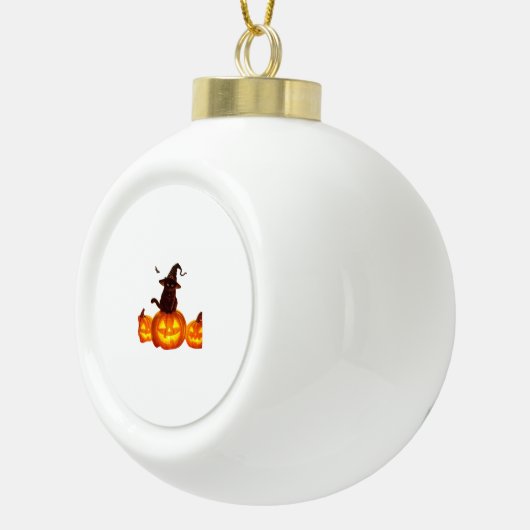 Boule En Céramique Chat noir mignon avec sorcière Casquette, chauves- (Droite)