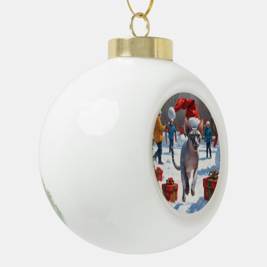 Boule En Céramique Chat Sphynx coule dans la neige avec Casquette de  (Gauche)