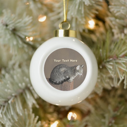 Boule En Céramique Chat Tabby Gris Fumé (Arbre)