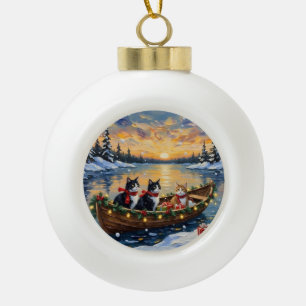 Boule En Céramique Chat Tuxedo Noël Bateau Fêtes