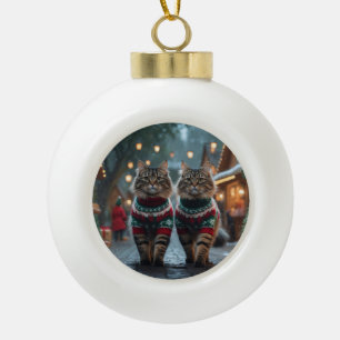 Boule En Céramique Chats Angora Turcs Noël Neige Vacances