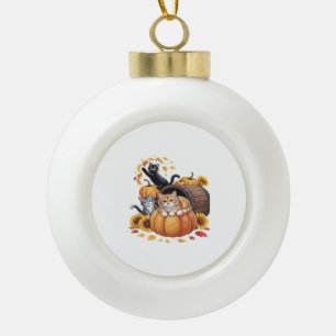 Boule En Céramique Chats Automne Citrouilles Thanksgiving Sunflower C
