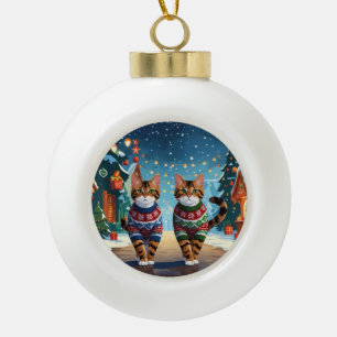 Boule En Céramique Chats Bengal Noël Neige Fêtes
