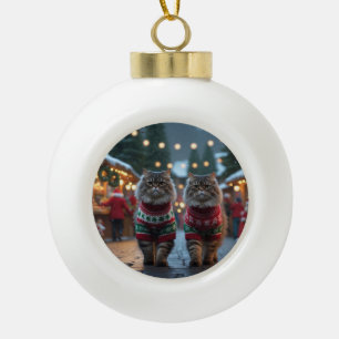 Boule En Céramique Chats Persans Noël Neige Fêtes