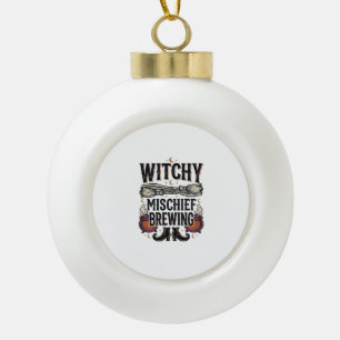 Boule En Céramique Chemise sorcière Halloween avec balai et chaudrons