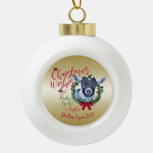 Boule En Céramique CHÈQUE voeux de Noël Bébé Chèvre Baisers Pygmée