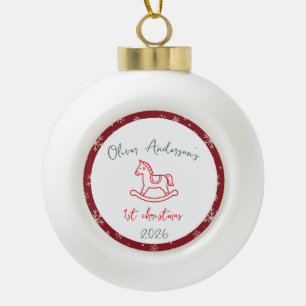 Boule En Céramique Cheval à Bascule Premier Noël Bébé Garçon ou Fille