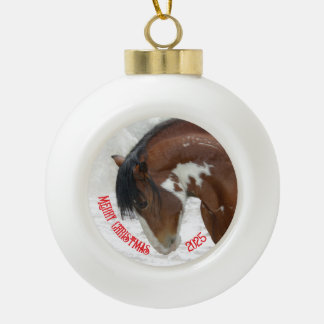 Boule En Céramique Cheval en Cheval de Neige Noël