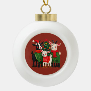 Boule En Céramique Chèvres de Noël amusantes en pulls festifs