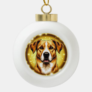 Boule En Céramique Chien avec fond doré