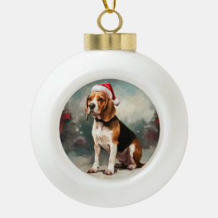 Boule En Céramique Chien Beagle dans la neige de Noël