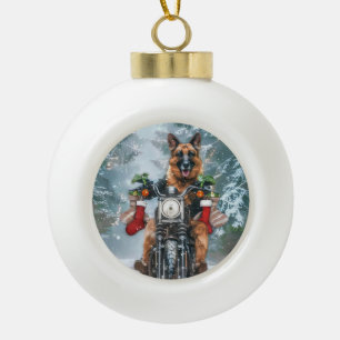 Boule En Céramique Chien berger allemand à moto Noël
