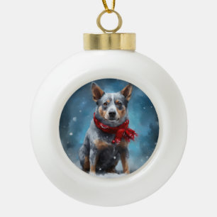 Boule En Céramique Chien Blue Heeler dans la neige de Noël