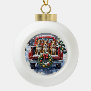 Boule En Céramique Chien Bouvier Australien Camion Rouge Noël Fêtes