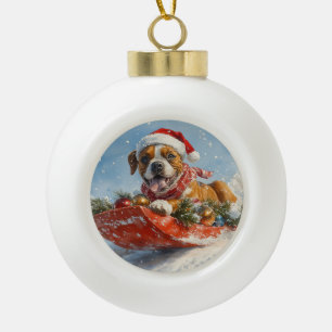 Boule En Céramique Chien Boxer en Luge Laissez Tomber la Neige Noël