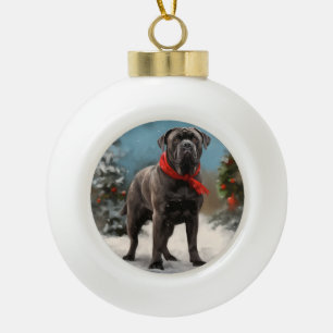 Boule En Céramique Chien Cane Corso dans la neige de Noël