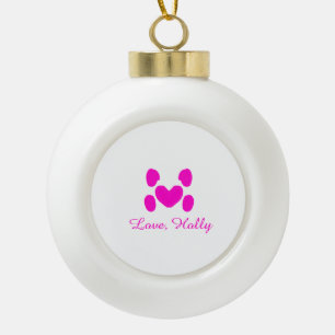 Boule En Céramique Chien coeur patte rose animal familier ajouter nom
