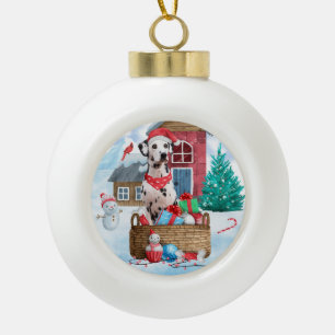 Boule En Céramique Chien dalmate dans la neige Maison de chien de Noë