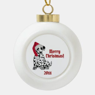 Boule En Céramique Chien dalmate Stocker Casquette Joyeux Noël Année