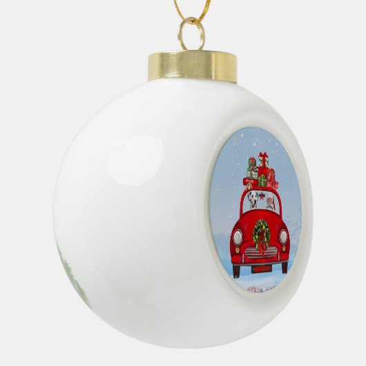 Boule En Céramique Chien Dalmatien En Voiture Avec Le Père Noël (Gauche)