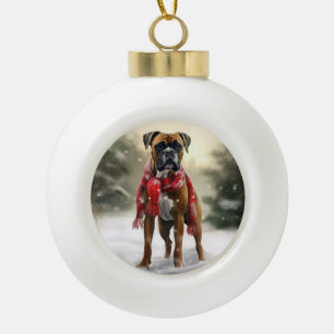 Boule En Céramique Chien de boxe en Noël de neige