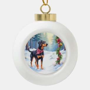 Boule En Céramique Chien de chasse noir et feu à l'aquarelle sur sent