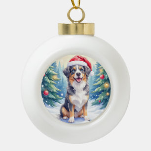 Boule En Céramique Chien de montagne d'Entlebucher Forêt enneigée Pèr