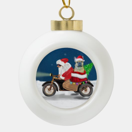 Boule En Céramique Chien de Noël Père Noël (Devant)