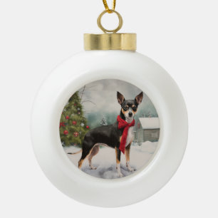 Boule En Céramique Chien de Rat Terrier à Noël de neige