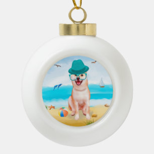 Boule En Céramique Chien de Shiba Inu sur la plage