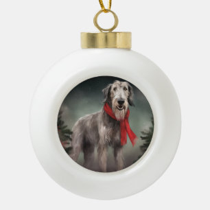 Boule En Céramique Chien de Wolfhound à Noël de neige