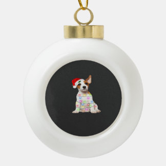 Boule En Céramique chien Jack Russell Santa sapin de Noël lumières Xm