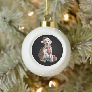 Boule En Céramique Chien Labrador Retriever Noël Chapeau et Écharpe d