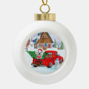 Boule En Céramique Chien maltais dans un camion de livraison de Noël