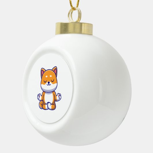 Boule En Céramique Chien mignon shiba inu faisant du yoga méditation  (Droite)